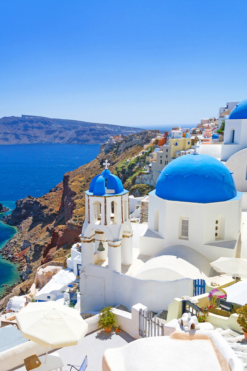 blue roofs in Mykonos