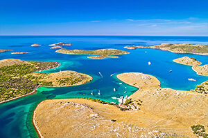 aerial view of boats sailing in the Kornati archipelago