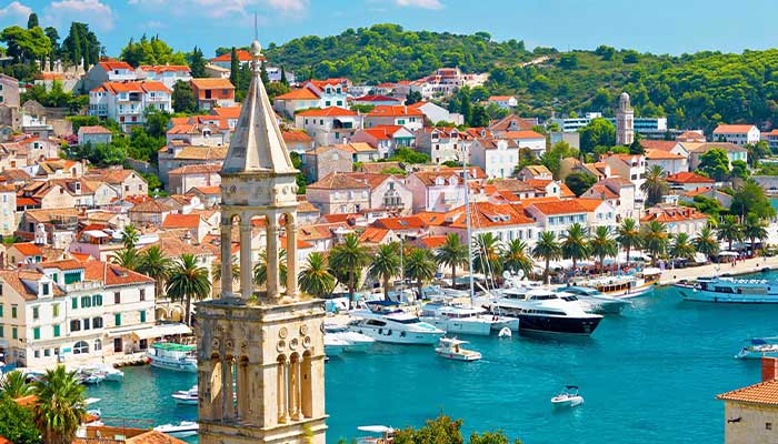 Hvar town port with luxury yachts