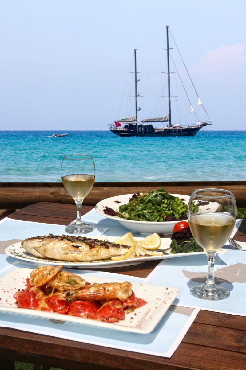 sea food lunch with a nice view