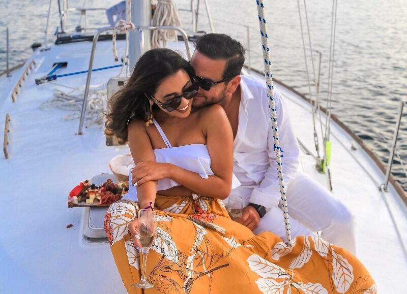Couple in love on a sailing boatboat