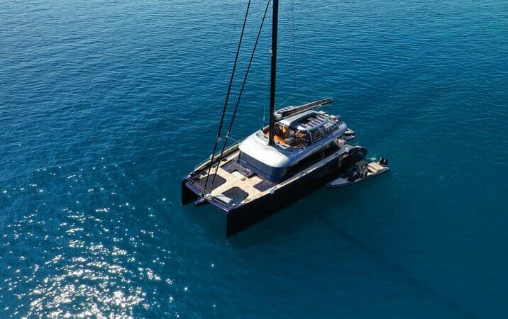 luxury catamaran on the water aerial view