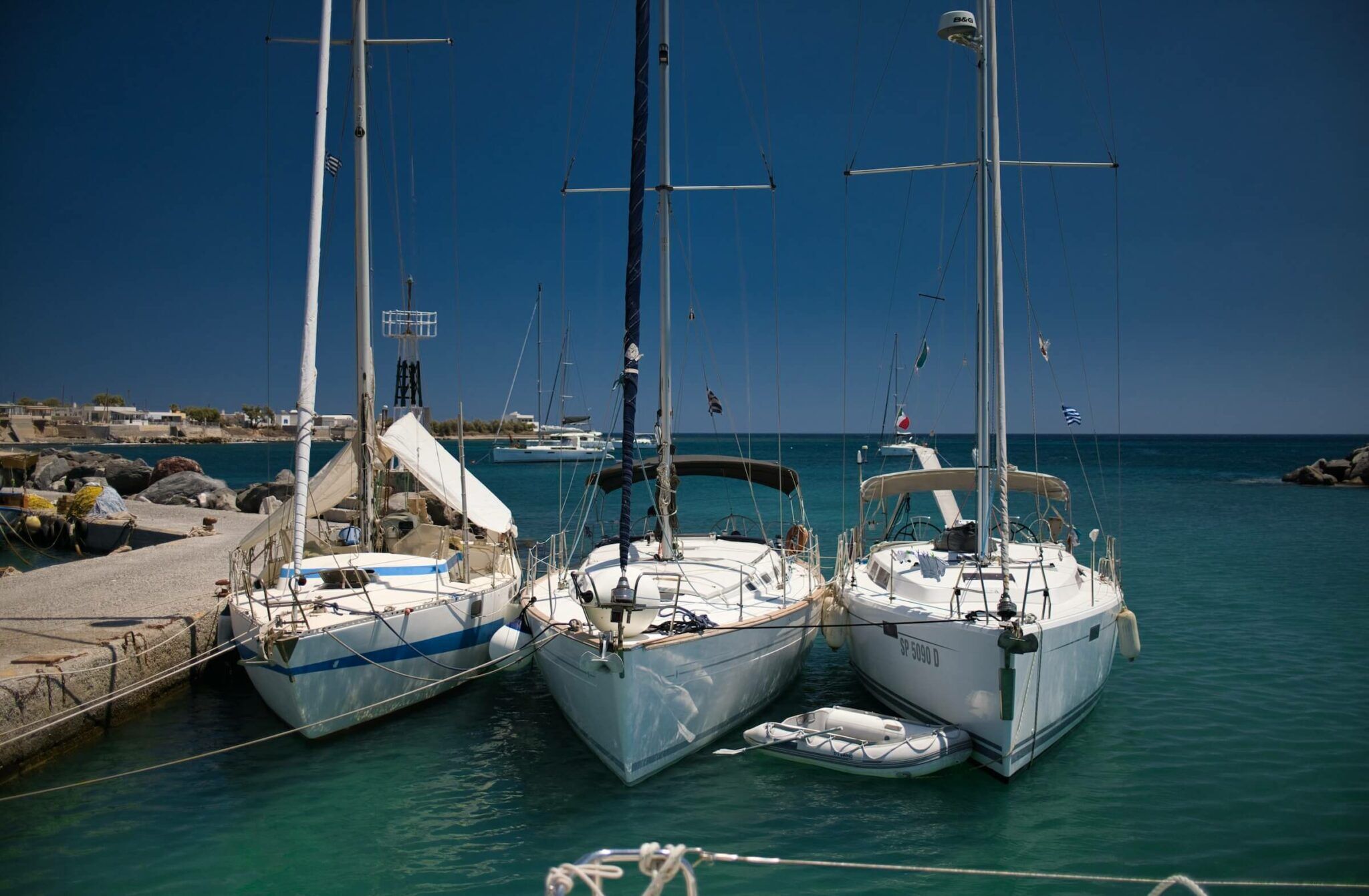 boats moored in Paros harbour